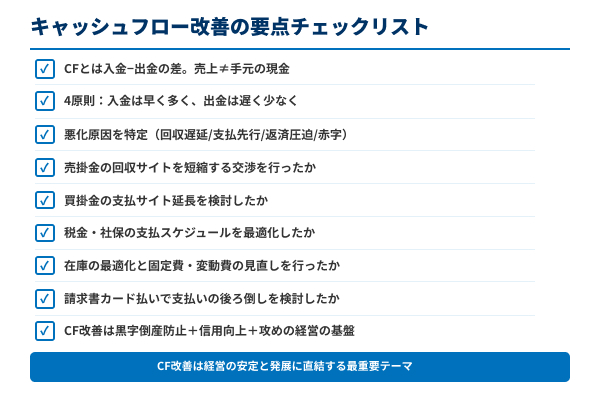キャッシュフロー改善の要点をチェックできるリストの図解